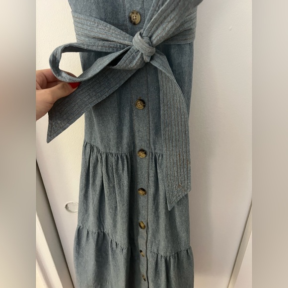 Veronica Beard Emmitt Tie-Waist Chambray Midi Length Dress - Picture 9 of 10
